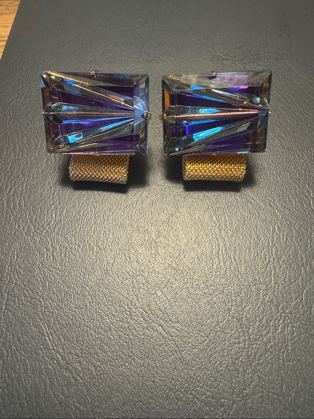 Vintage Prism Rectangular Crystal Wrap Around Cufflinks